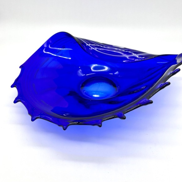 Makora Krosno Cobalt Blue Art Glass Bowl Centerpiece Modern Decor‎ Conch Shell